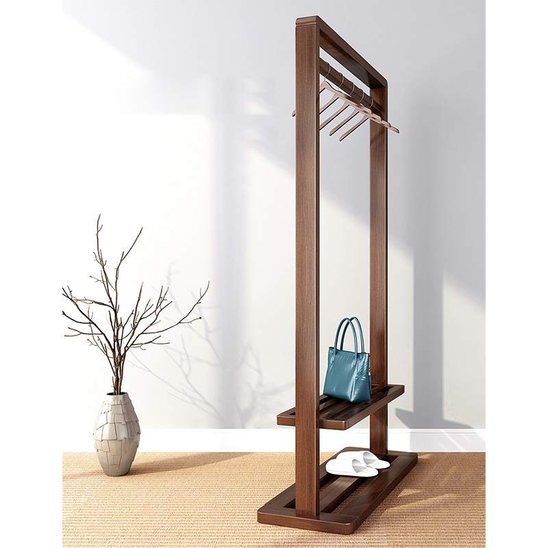 Simple Living Room Multifunctional Standing Tree Hanging Bag Hat Jacket Solid Wood Coat Rack Stand Walnut Clothes Hanger Stand