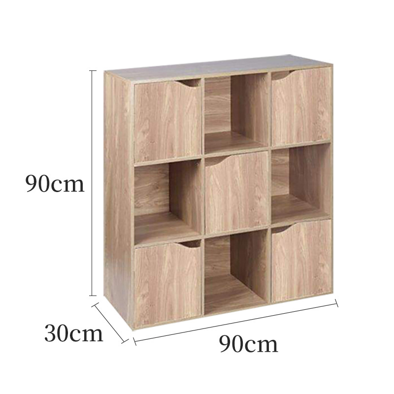 Natural Color Office Living Room Storage Use Unit Living Room Cabinet Bookshelf 9 Cube 3x3 Wooden Bookcase