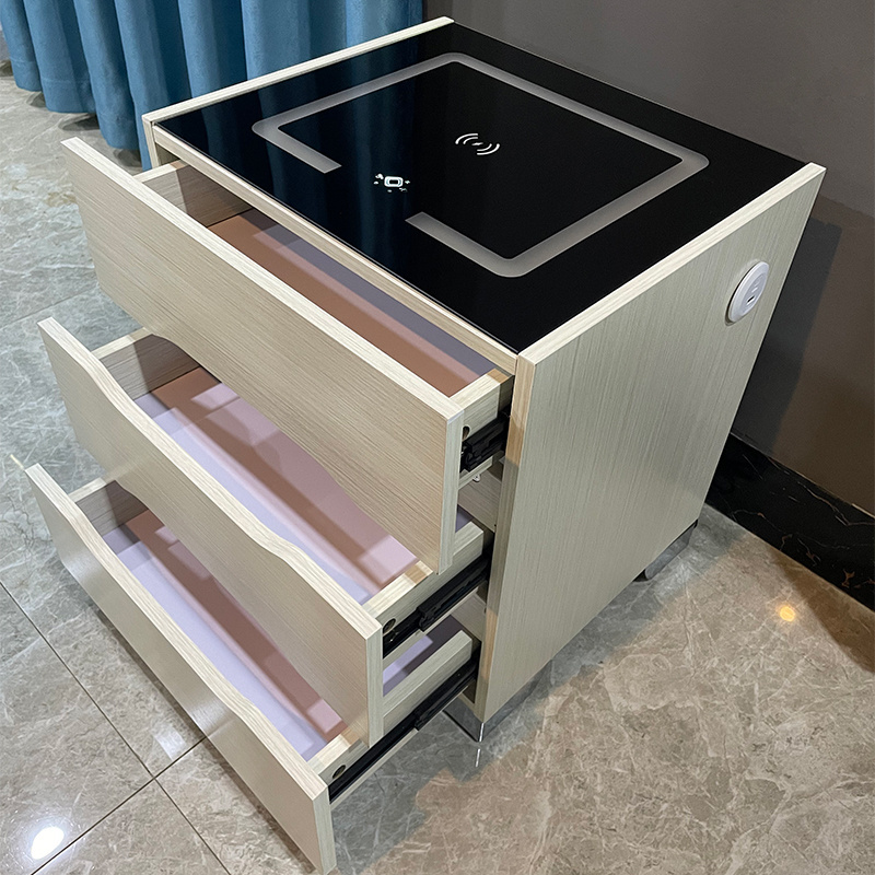 Minimalist Bedroom Furniture 3 Drawers Rectangular Cabinet LED Smart Nightstand Bedside Table With Wireless USB Charging Design