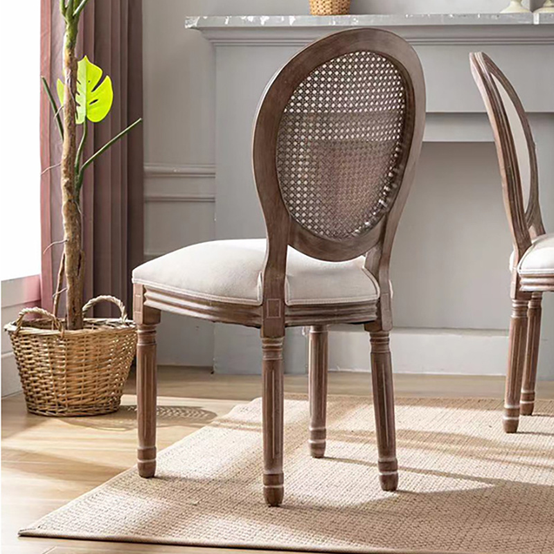 American Furniture Wood Frame Rattan Round Back Fabric Upholstered Wedding Event Rental Dining Chairs French Style Chairs