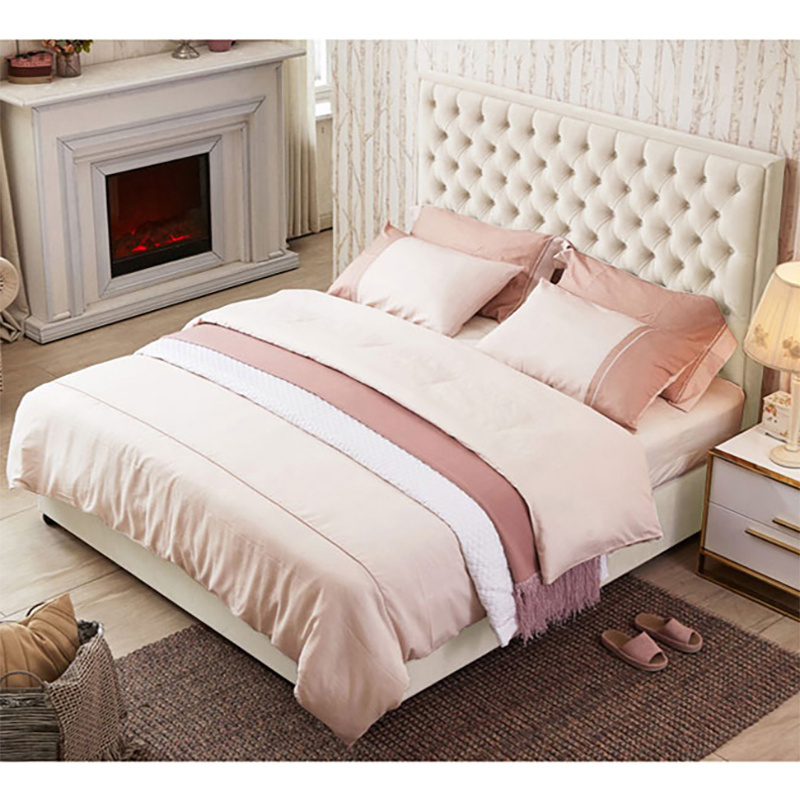 Hot Sale Modern Luxury Bedroom Furniture Solid Wood Frame Pink Velvet Bed