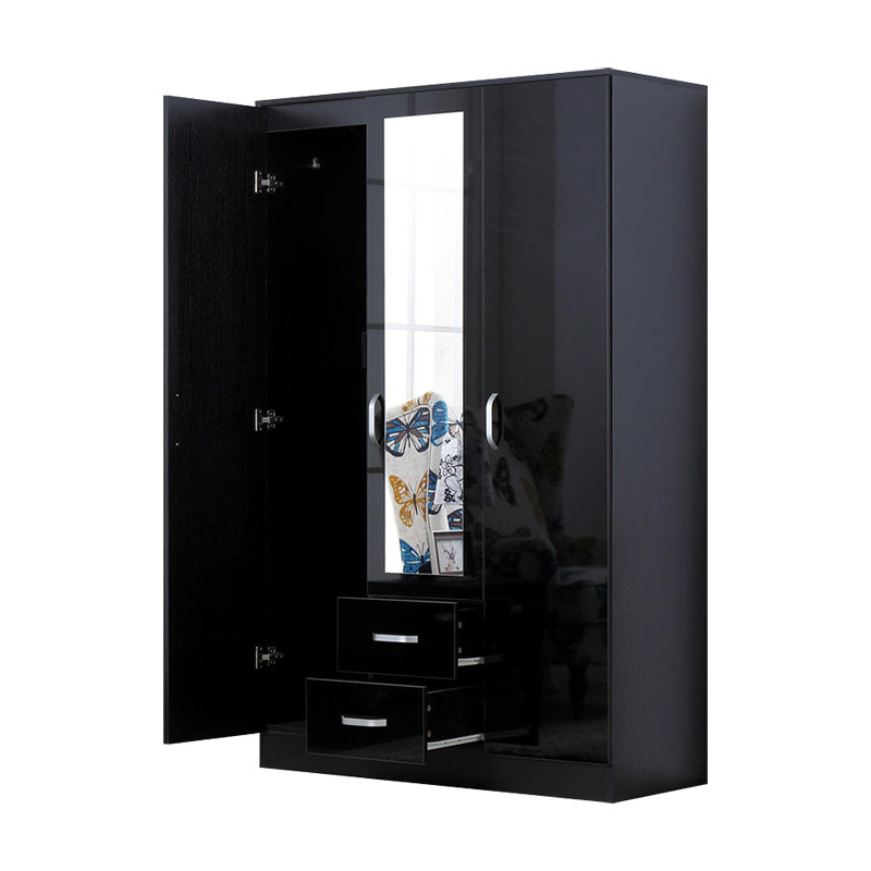 Simple Style Bedroom Black Wall Wardrobe Design Wooden Multi-use Clothes Wardrobe Cabinet With Mirror