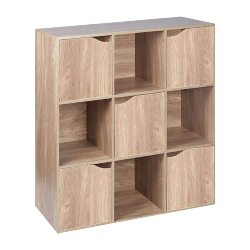 Natural Color Office Living Room Storage Use Unit Living Room Cabinet Bookshelf 9 Cube 3x3 Wooden Bookcase