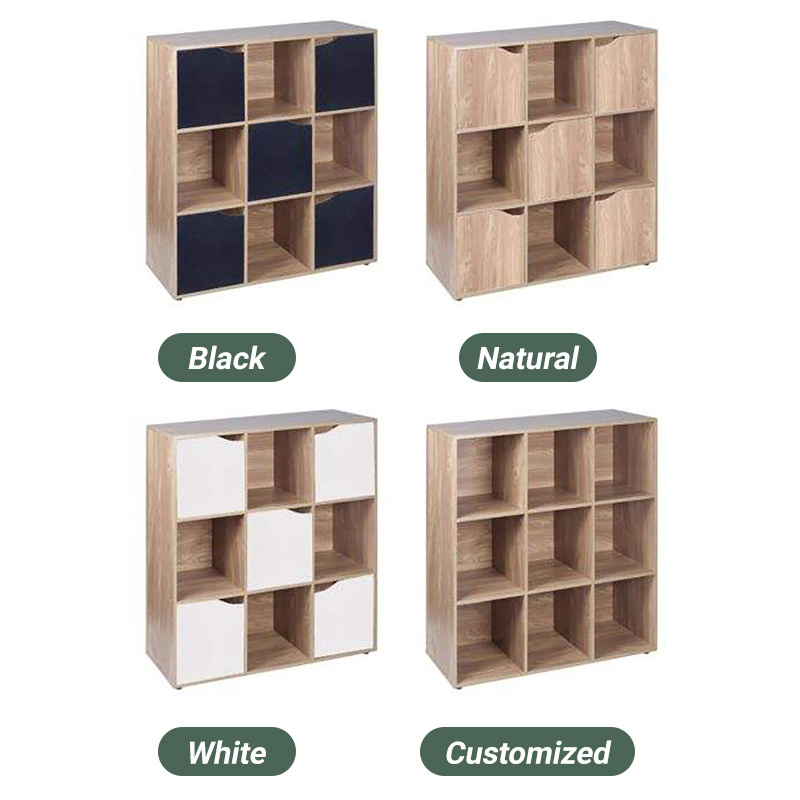 Natural Color Office Living Room Storage Use Unit Living Room Cabinet Bookshelf 9 Cube 3x3 Wooden Bookcase