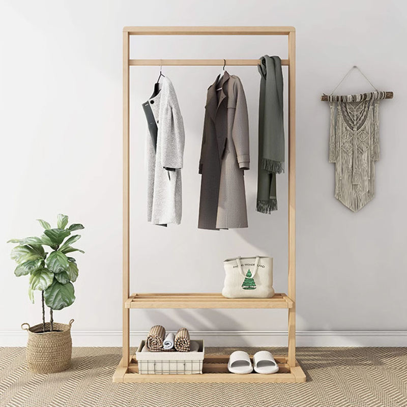 Simple Living Room Multifunctional Standing Tree Hanging Bag Hat Jacket Solid Wood Coat Rack Stand Walnut Clothes Hanger Stand