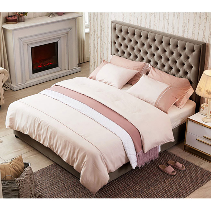 Hot Sale Modern Luxury Bedroom Furniture Solid Wood Frame Pink Velvet Bed