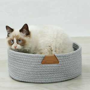 Cat Bed Basket Nest Round Cotton Rope Woven Warm Indoor Pet Sleeping Bed House Cute Fun Scratch Mat Pad for Puppy Small Dogs