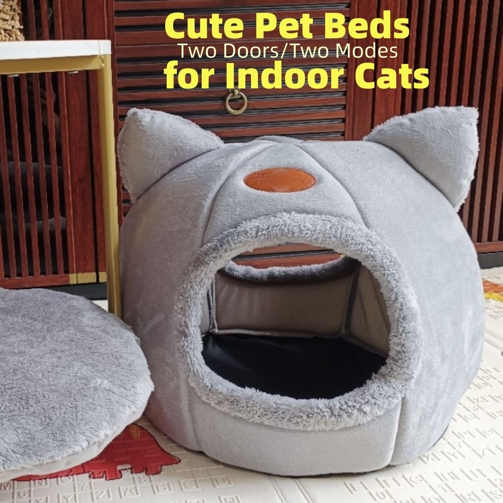 Anti-Slip Bottom Cat Cave Bed Cute Pet Bed for Indoor Cats House with Washable Removable Cushion