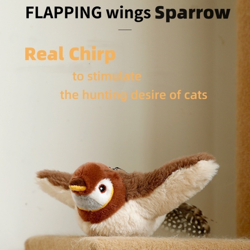 Cat Toys Rechargeable Flapping Bird Sparrow Touch Activated Kitten Toy Interactive Cat Exercise Toys