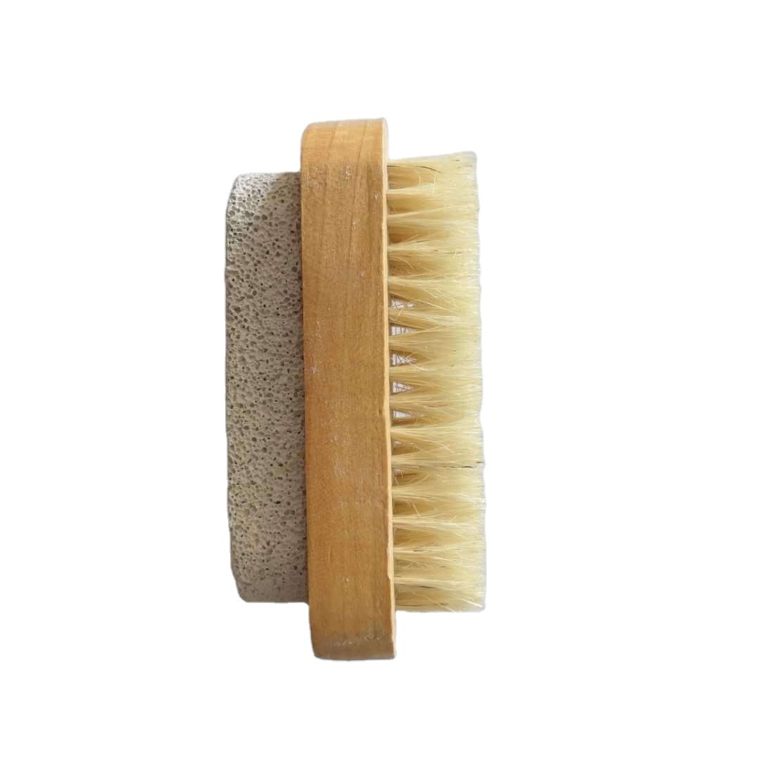 New Pumice stone brush with wooden handle Bristle pumice stone brush Heel peeling calluses foot grinding stone foot sanding tool