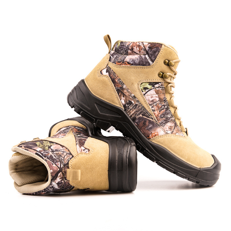 anti slip light weight steel toe shoes camouflage leather waterproof safety men's working boots