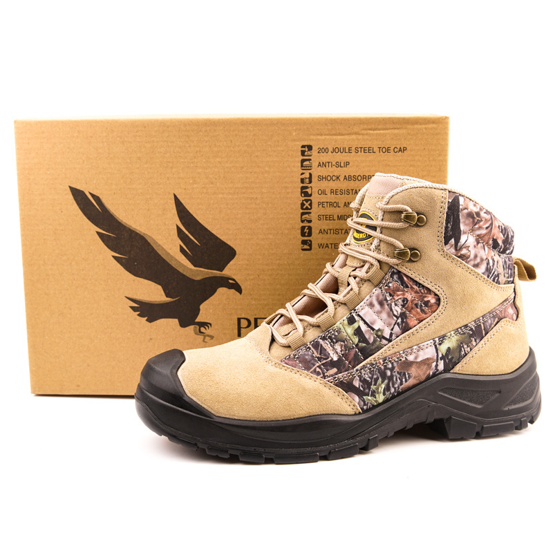 anti slip light weight steel toe shoes camouflage leather waterproof safety men's working boots