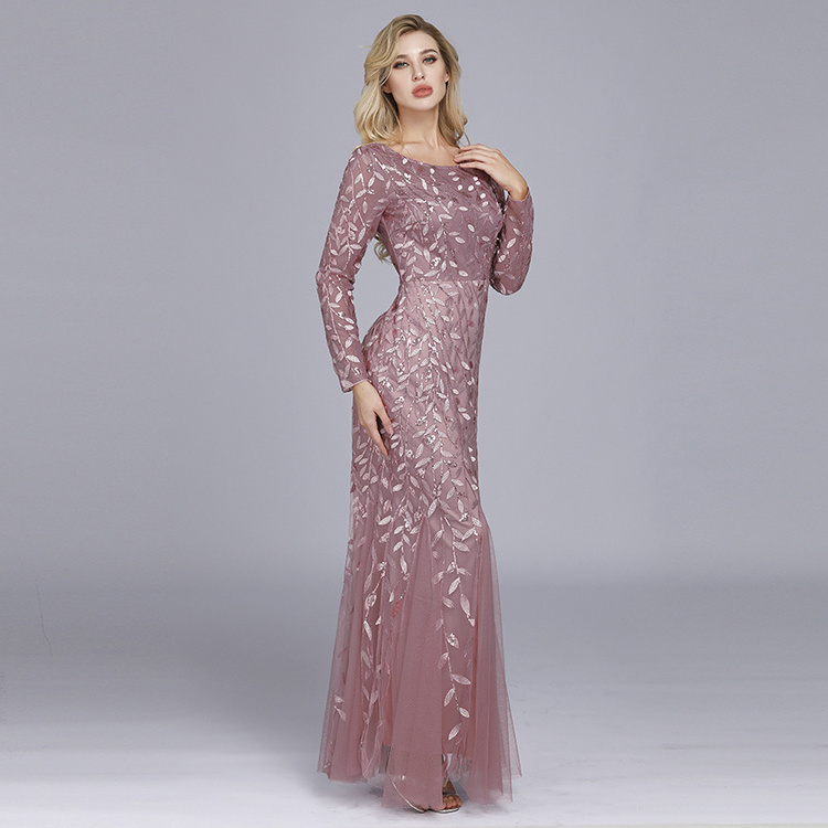 Evening Mother Of The Bride Clothing Long Sleeve Mesh Sequin Slim Woman Dresses Formal Elegant Party Bridesmaid Dresses