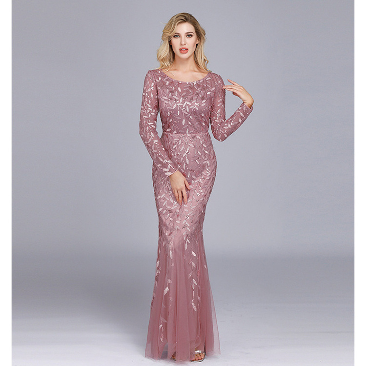 Evening Mother Of The Bride Clothing Long Sleeve Mesh Sequin Slim Woman Dresses Formal Elegant Party Bridesmaid Dresses