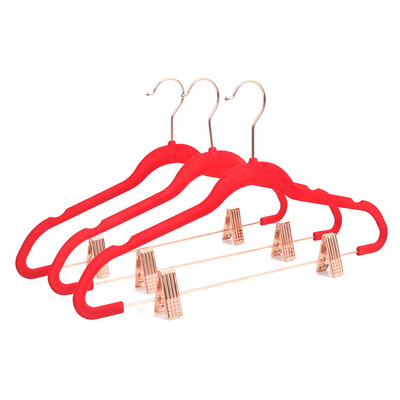 Premium Space Saving Slim Non Slip Suit Clothes Velvet Hangers with Rose Gold Clips