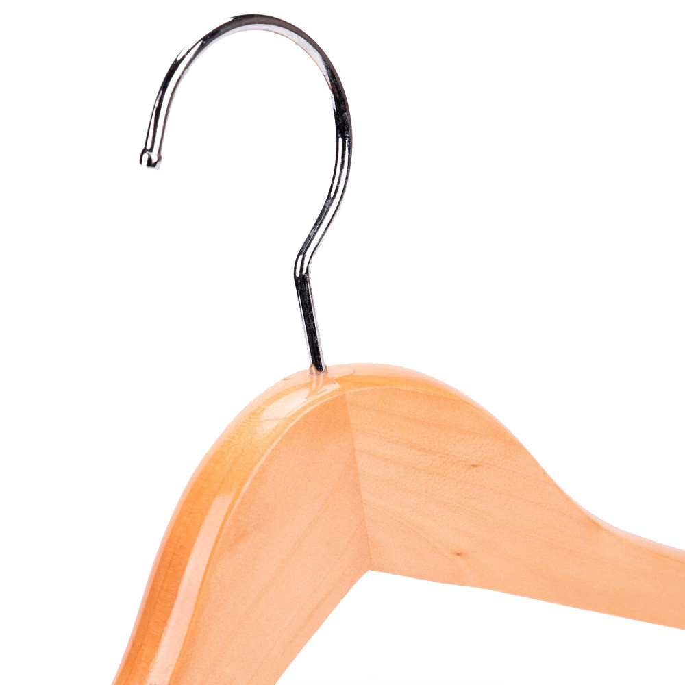 Free Sample Natural Finishing Color bulk Wooden clothes hangers whit bar for hotel