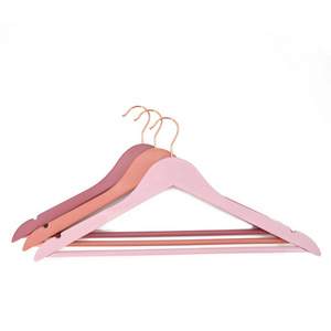 Manufacturer printed logo pink wooden clothes hanger with rose gold hook