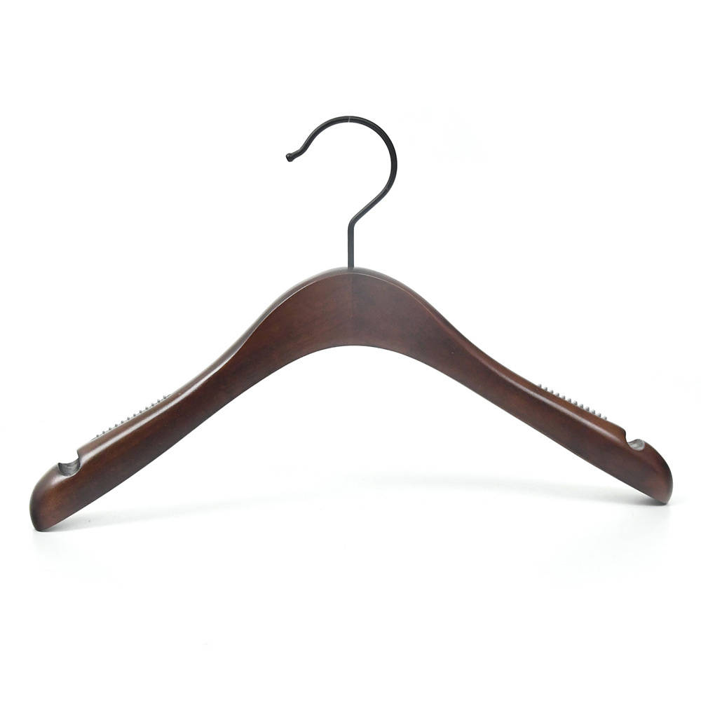 Custom logo Luxury Black Walnut Wooden Baby Suit Clothes Hangers with Clips