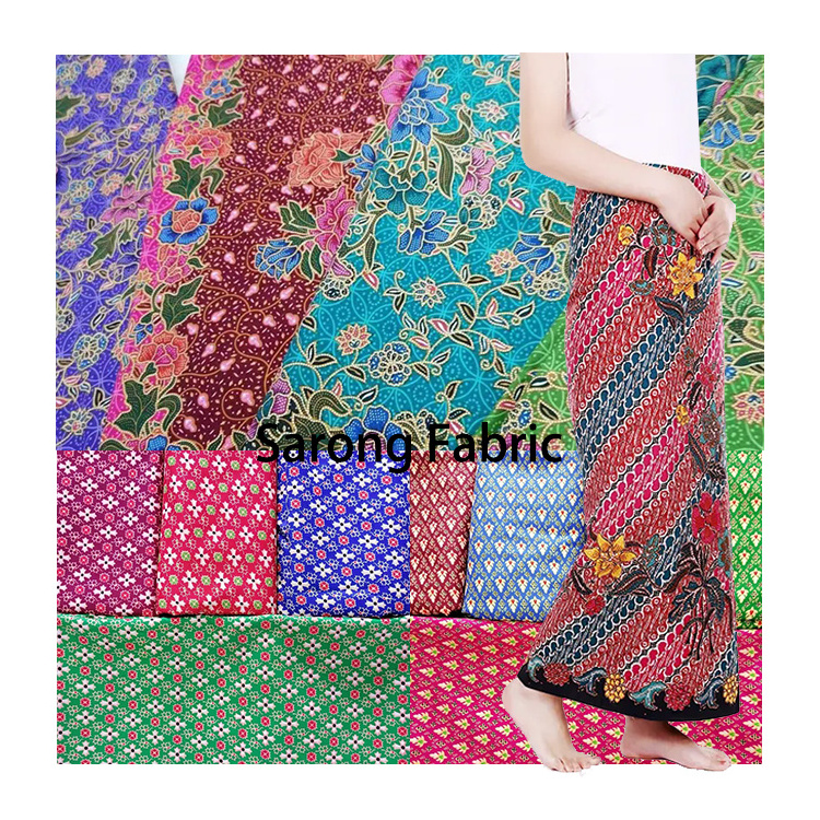 Cheap price soft microfiber polyester flower print thai indonesian sarong batik fabric wholesale