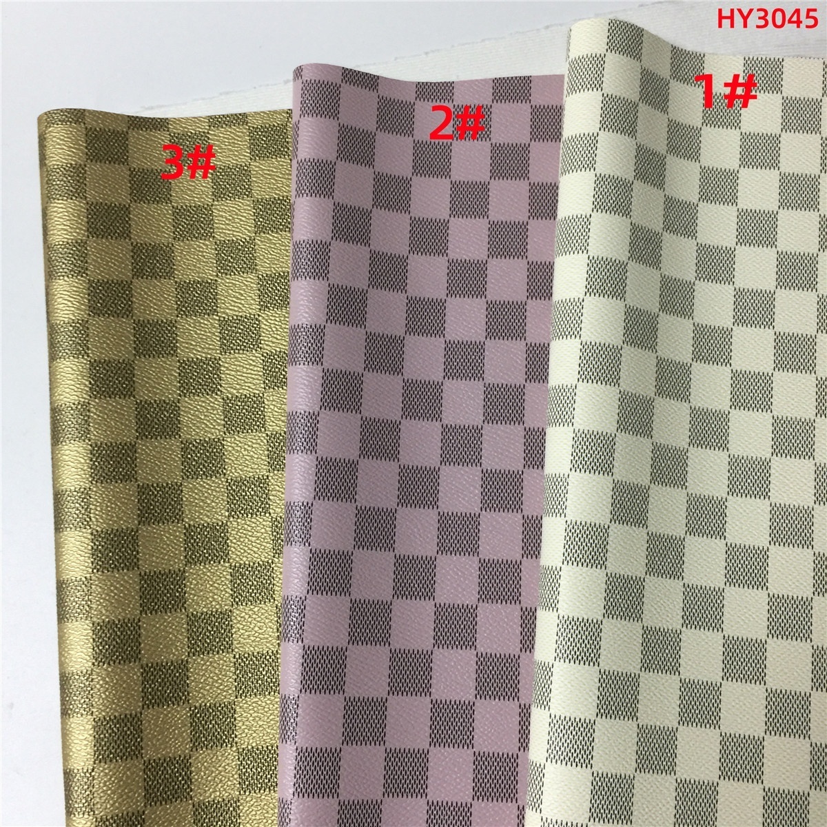 Print leather HY3045 check design  PVC synthetic leather woveng backing for bag and cosmetic case