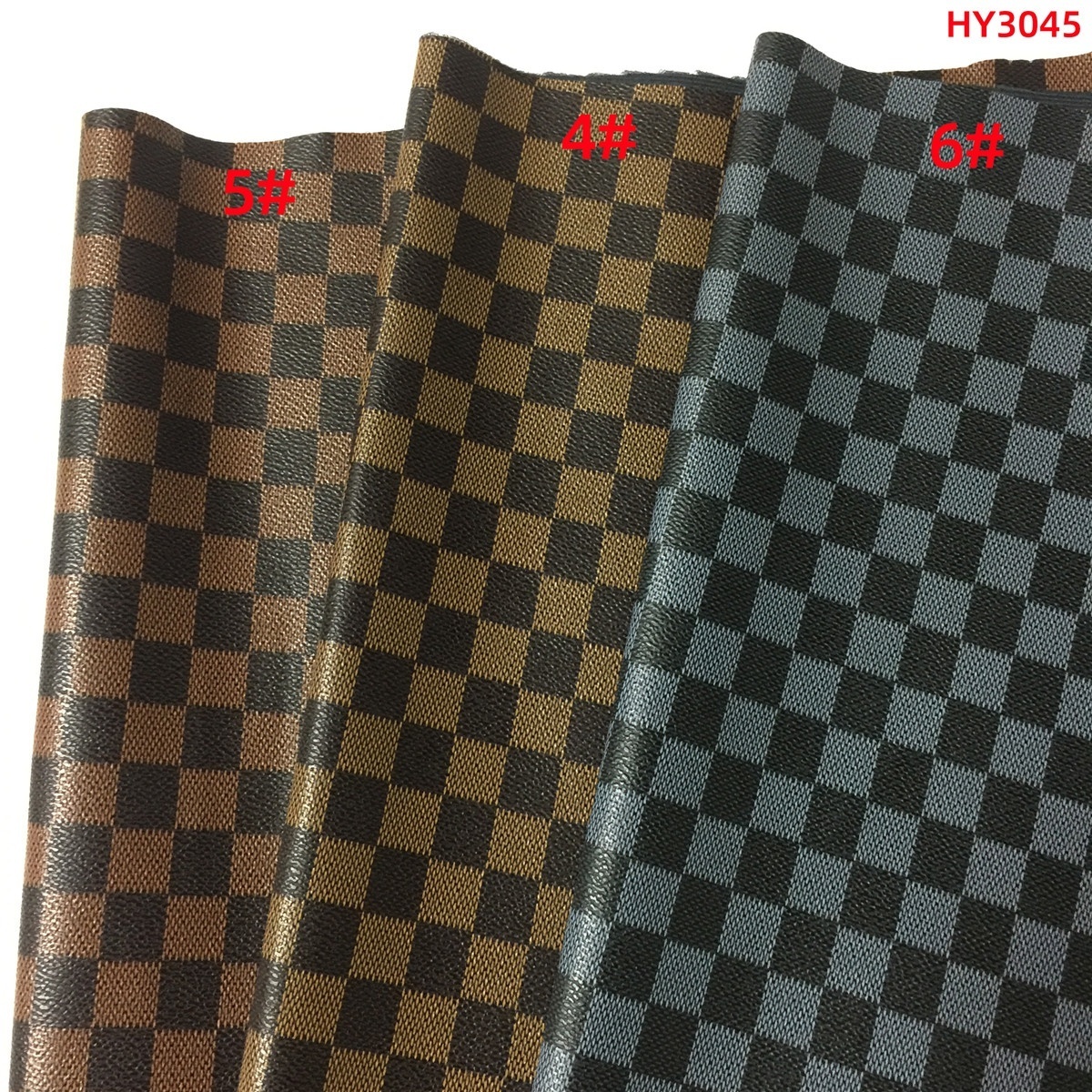 Print leather HY3045 check design  PVC synthetic leather woveng backing for bag and cosmetic case