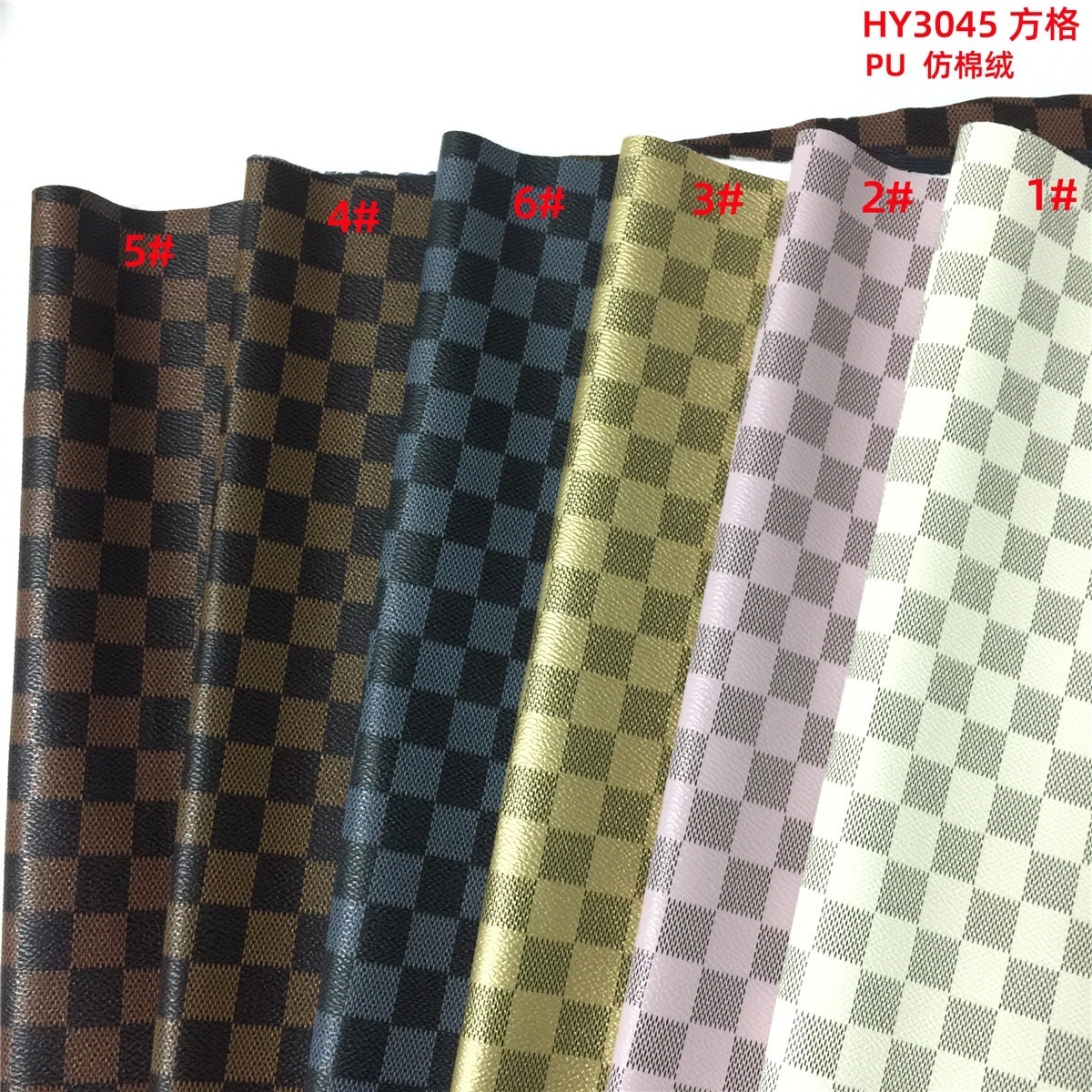 Print leather HY3045 check design  PVC synthetic leather woveng backing for bag and cosmetic case