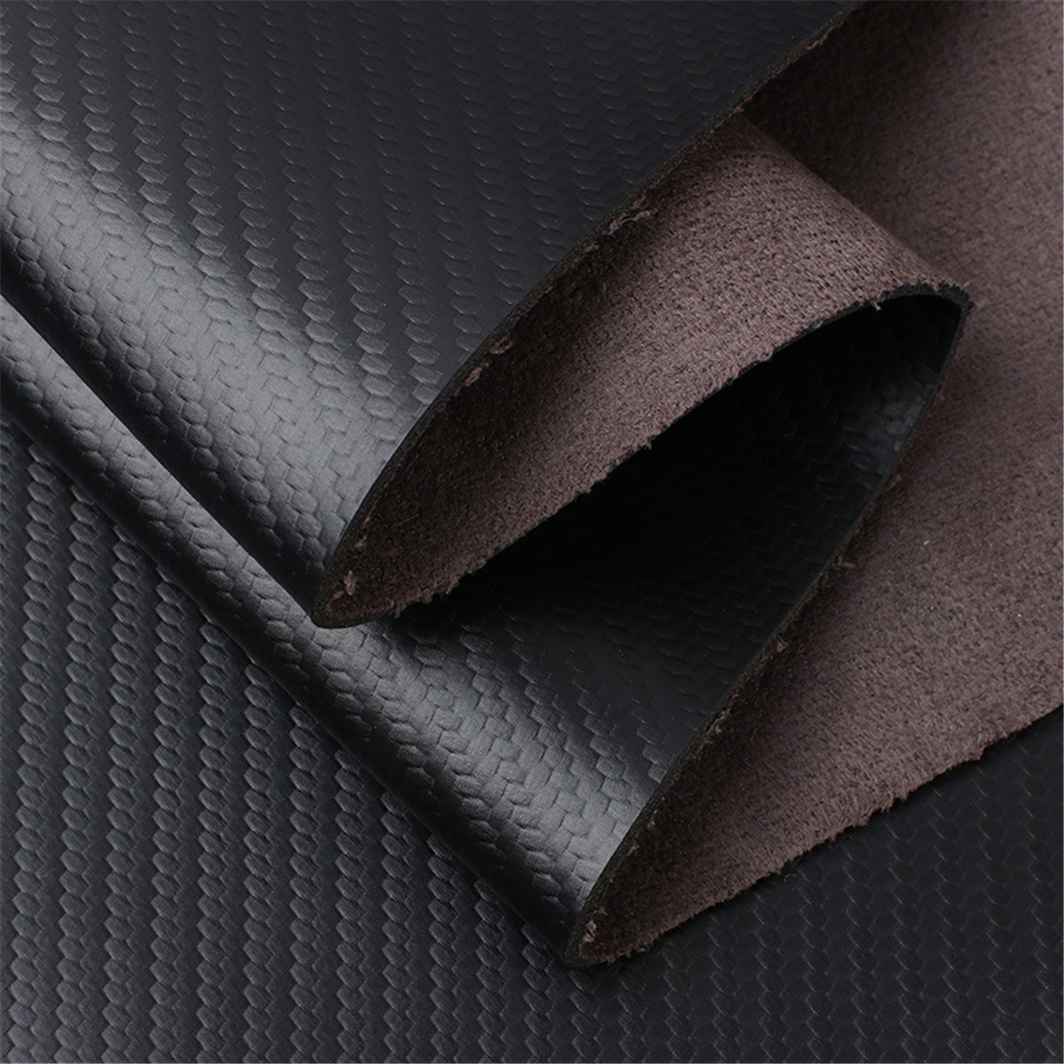 Eco friendly synthetic PVC leather carbon design suede backing faux leather durable use for bag shoes and belts