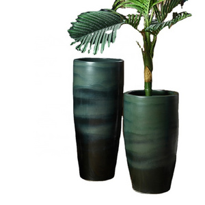 Green color high temperature indoor and outdoor decorative ceramic pottery tall planters