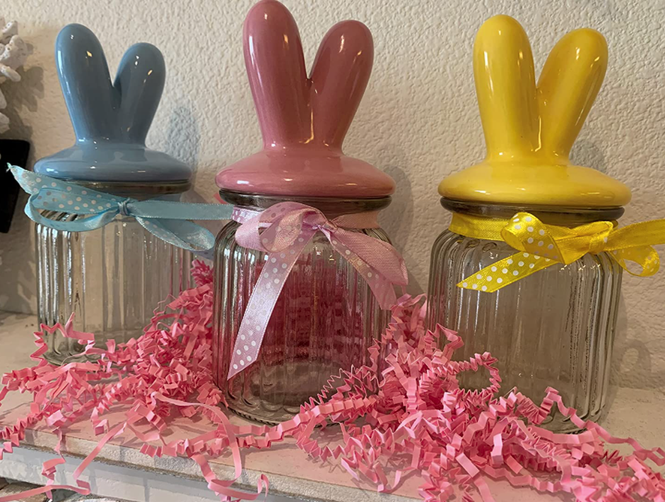 Easter Candy Jars Ceramic Pastel Easter Bunny Ears