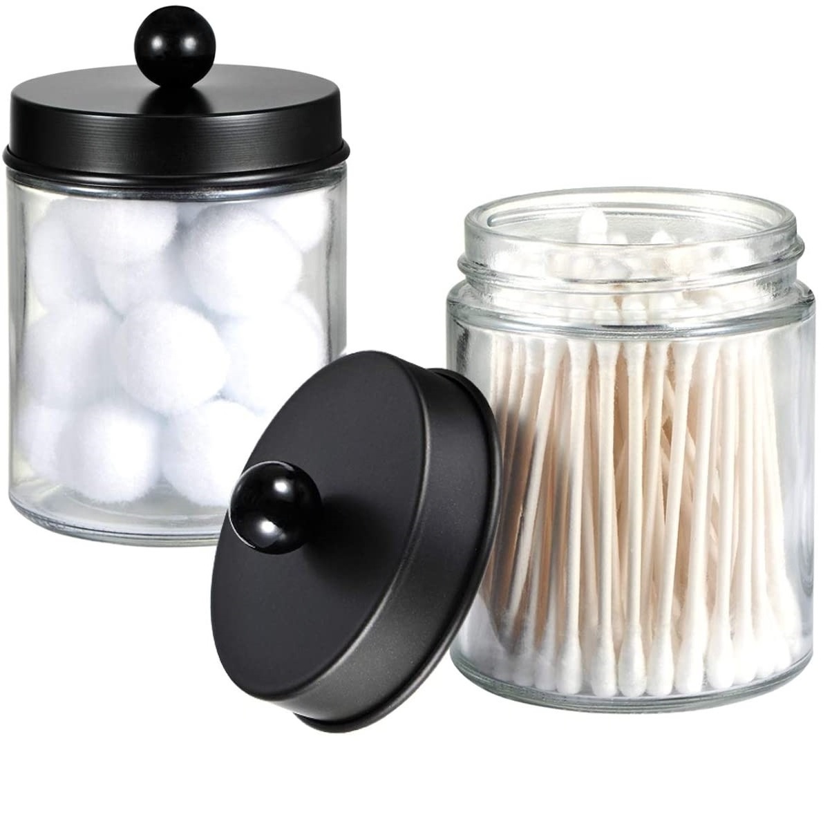 Apothecary Jars Bathroom Storage Organizer Cute Qtip Dispenser Holder Vanity Canister Jar Glass with Lid for Cotton Swabs Rounds