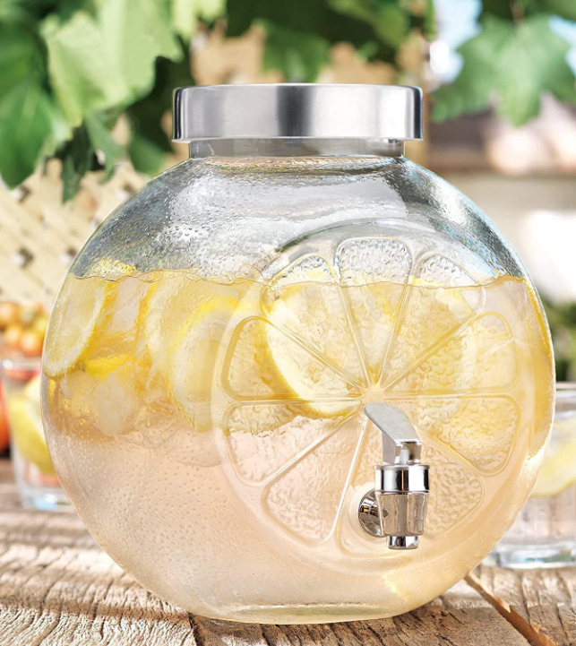 Lemon Shape Glass Cold Water Mason Jar Beverage Dispenser Glass Pitcher with Tap Spigot and Steel lid Drink Dispenser Mason Jar