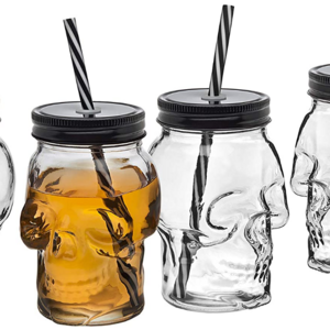 Skull Mason Jar Mug Glass Tumbler Cup