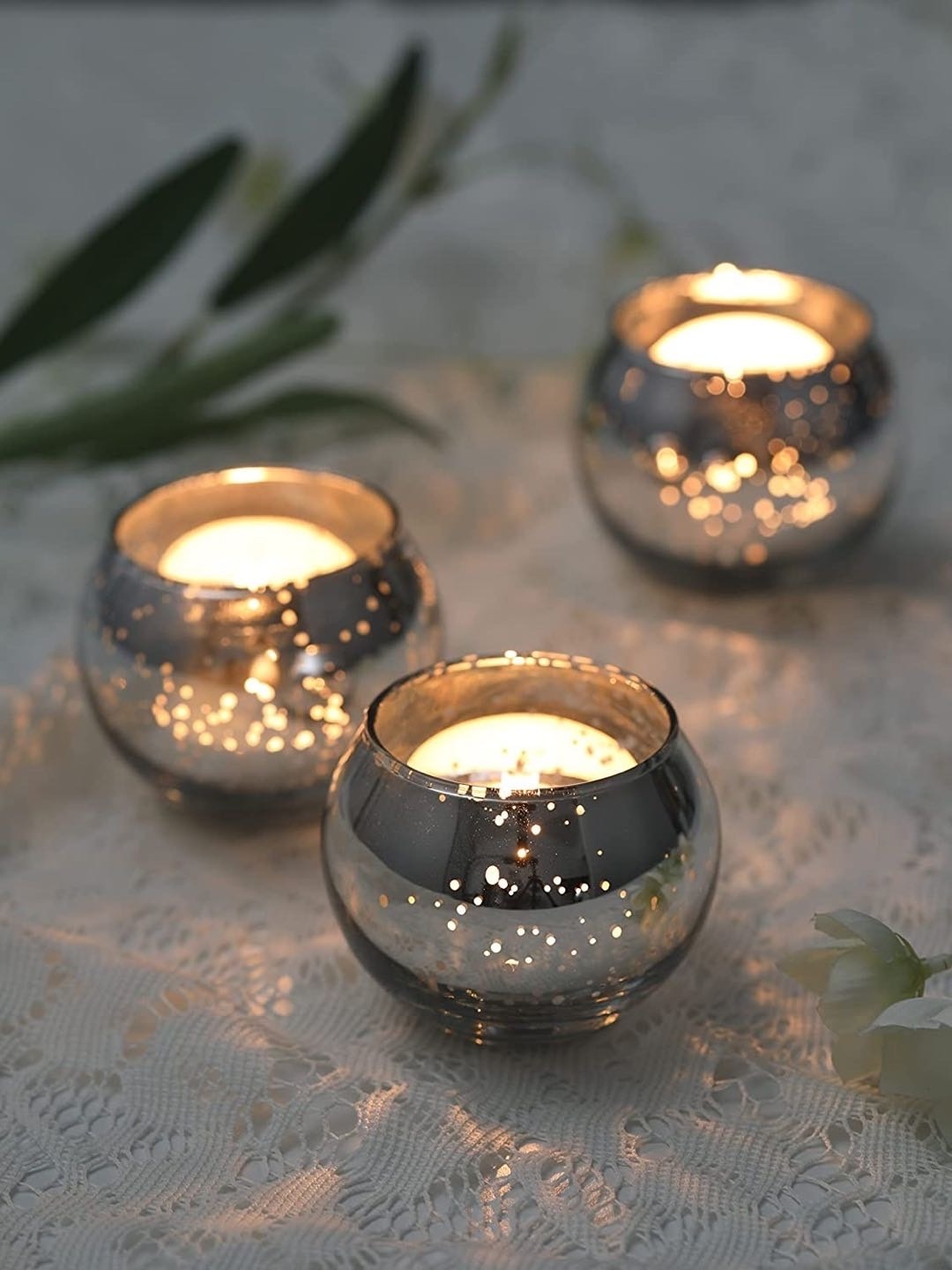 Silver Votive Candle Holder Set Wedding Centerpieces for Table, Mercury Glass Tealight Candle Holders Bulk for Birthday