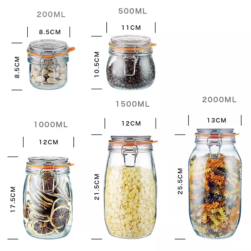 High Quality Customized Airtight Lock Lid Glass Jar Square And Round Airtight Storage Glass Jar With Metal Clip Lid