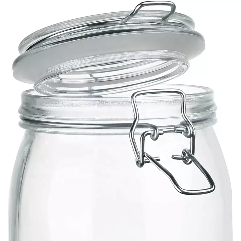 High Quality Customized Airtight Lock Lid Glass Jar Square And Round Airtight Storage Glass Jar With Metal Clip Lid