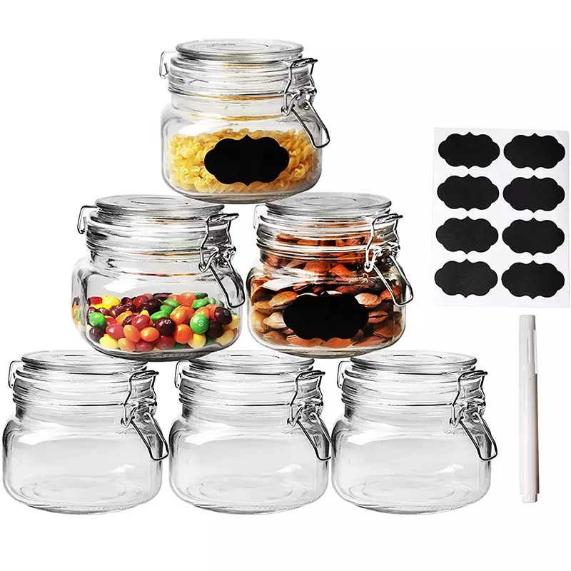 High Quality Customized Airtight Lock Lid Glass Jar Square And Round Airtight Storage Glass Jar With Metal Clip Lid