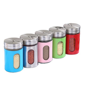 Wholesale Rotating Seasoning Bottles Kitchen Glass Spice Jar with Stainless Steel Sheath for Salt Pepper Chicken Essence BBQ Use