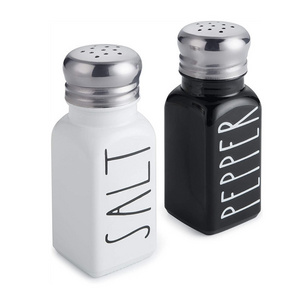 2.7OZ Black and white Salt and pepper shakers set Cute glass spice shaker with stainless steel lid