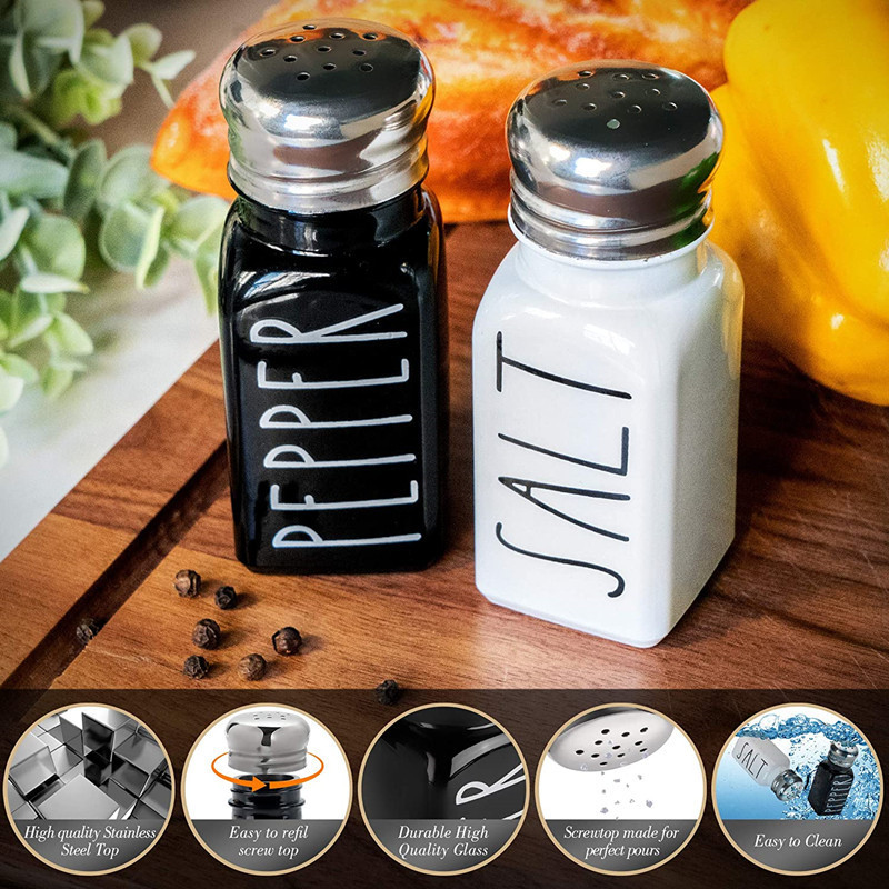 2.7OZ Black and white Salt and pepper shakers set Cute glass spice shaker with stainless steel lid