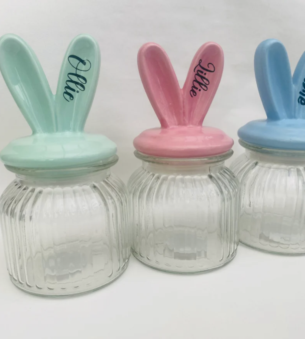 Easter Candy Jars Ceramic Pastel Easter Bunny Ears