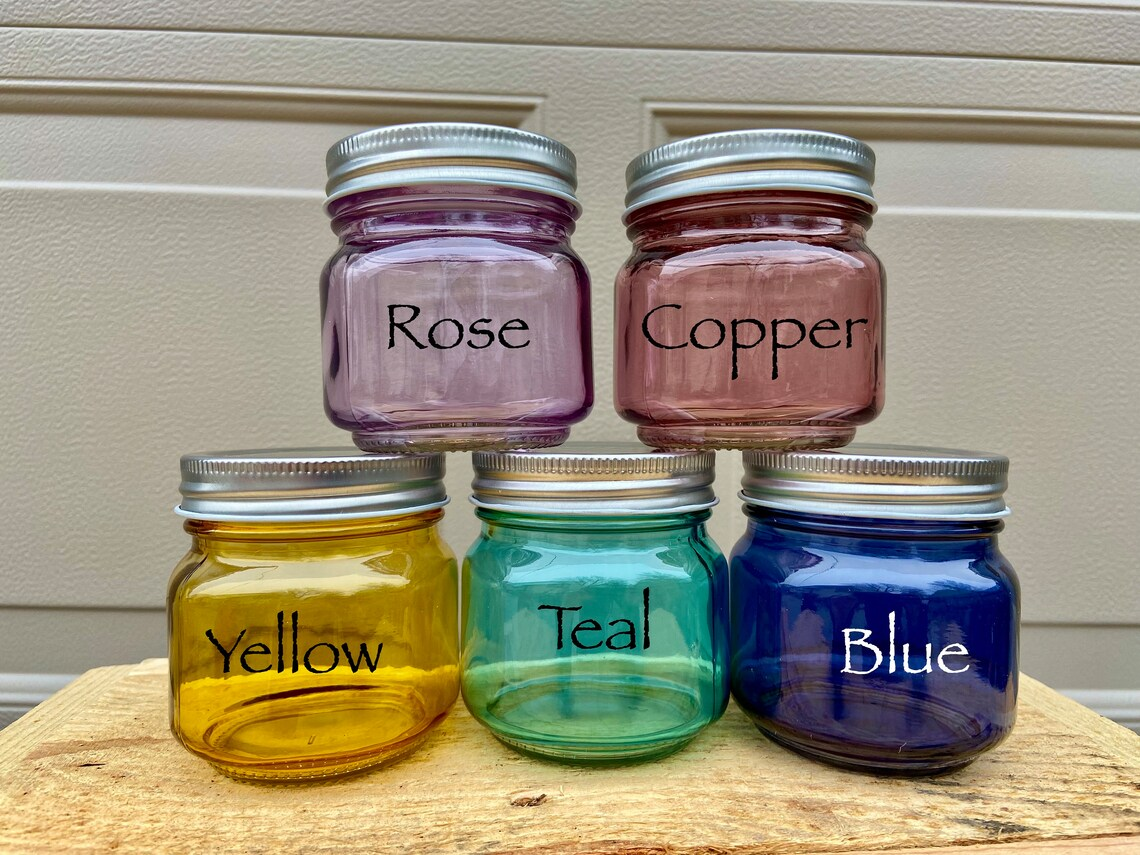 Half Pint Mason Jars - Clear Color glass, pink purple blue aqua yellow Storage candle