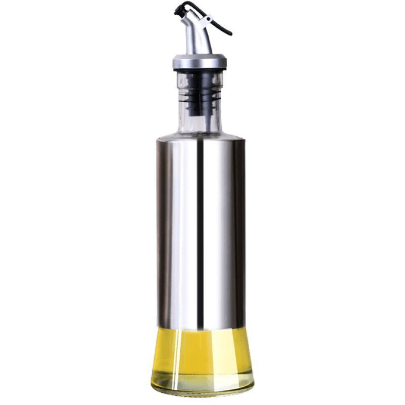 Customization Kitchen 304 Stainless Steel 11oz Glass Cooking oil and vinegar jar bottle oil dispenser with lid