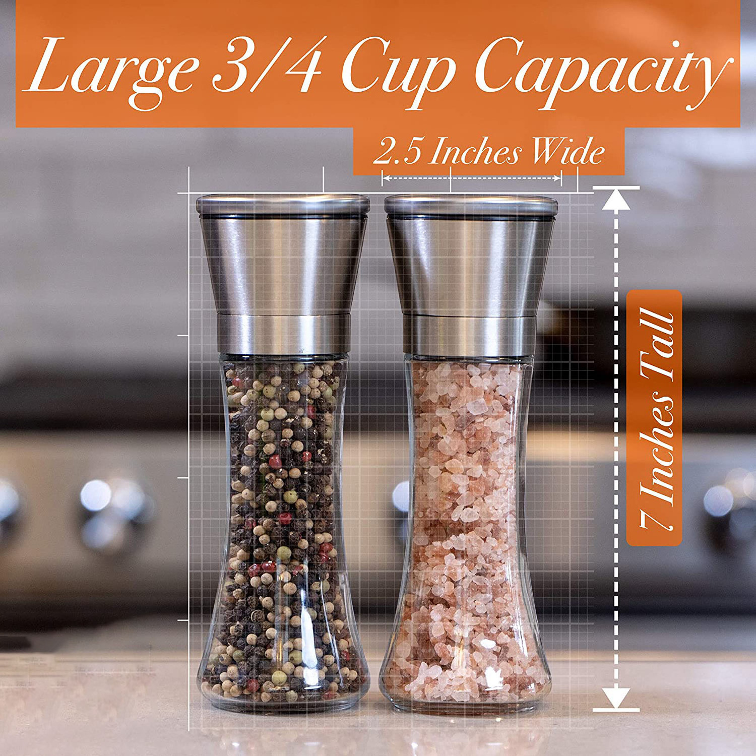 Premium Stainless Steel Salt and Pepper Grinders  Adjustable  Sea Salt and Pepper Shakers