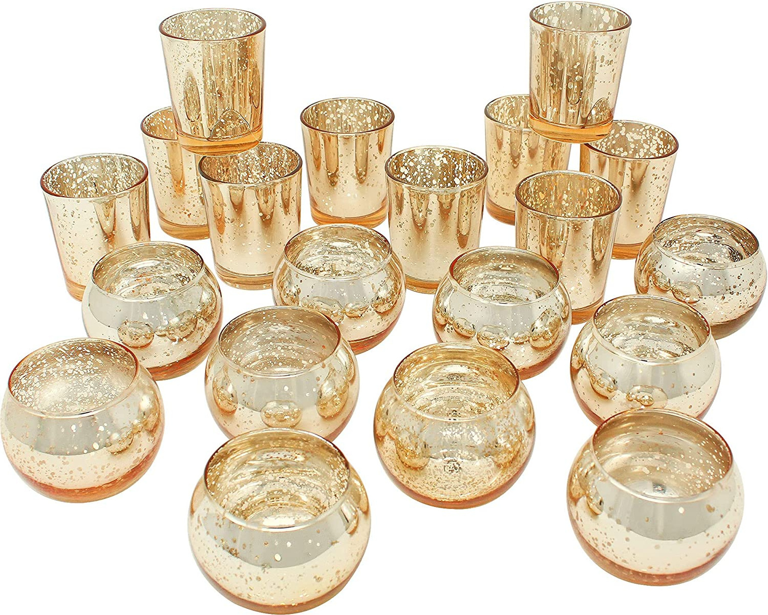 Round Glass Candle Holder, Gold Mercury Glass Votive Candle Holders