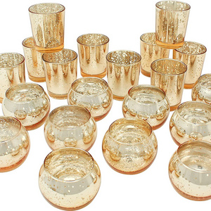 Round Glass Candle Holder, Gold Mercury Glass Votive Candle Holders