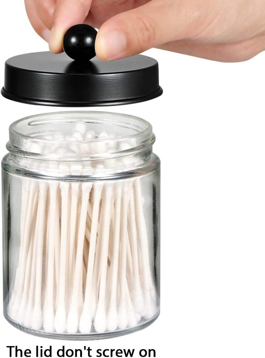 Apothecary Jars Bathroom Storage Organizer Cute Qtip Dispenser Holder Vanity Canister Jar Glass with Lid for Cotton Swabs Rounds