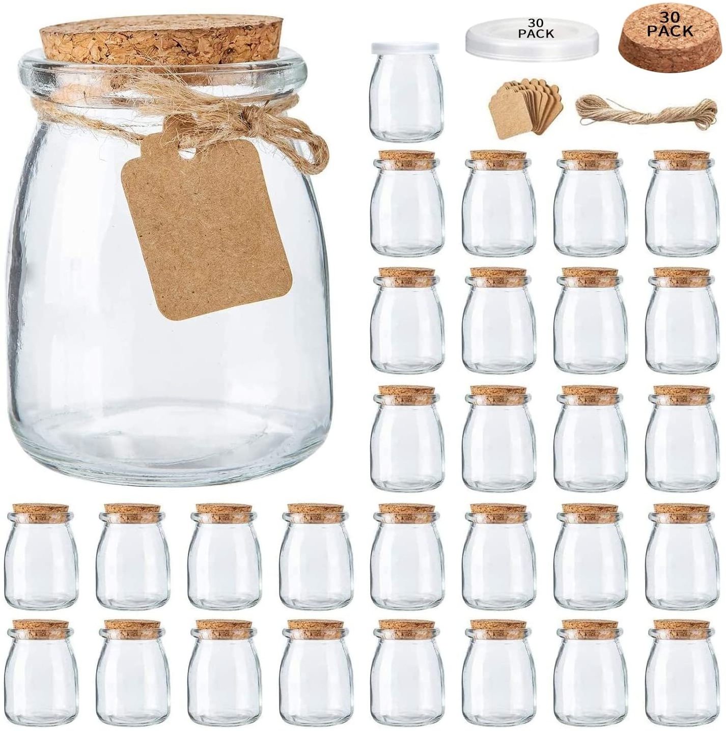 30 Pack Mini Yogurt Jars Favor Jars with Cork Lids for Wedding Favors Honey Pot