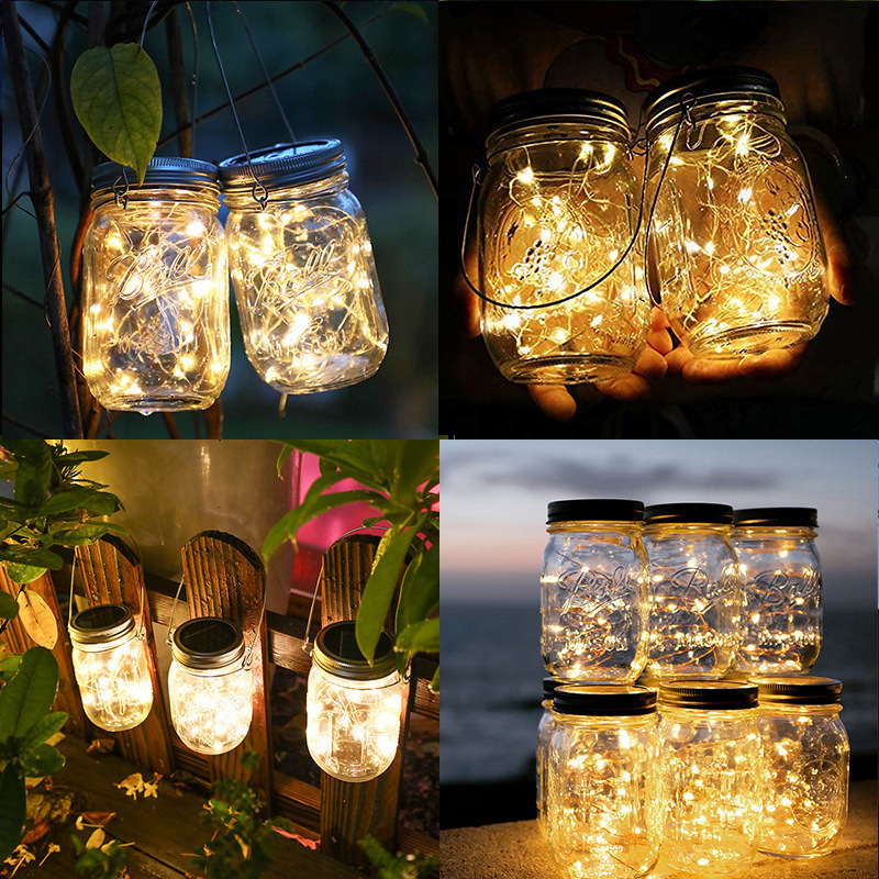 Wholesale New Mason Jar Light Solar Copper Wire Light String Glass Jar Wishing Light Home Balcony Hanging Lamp Decoration