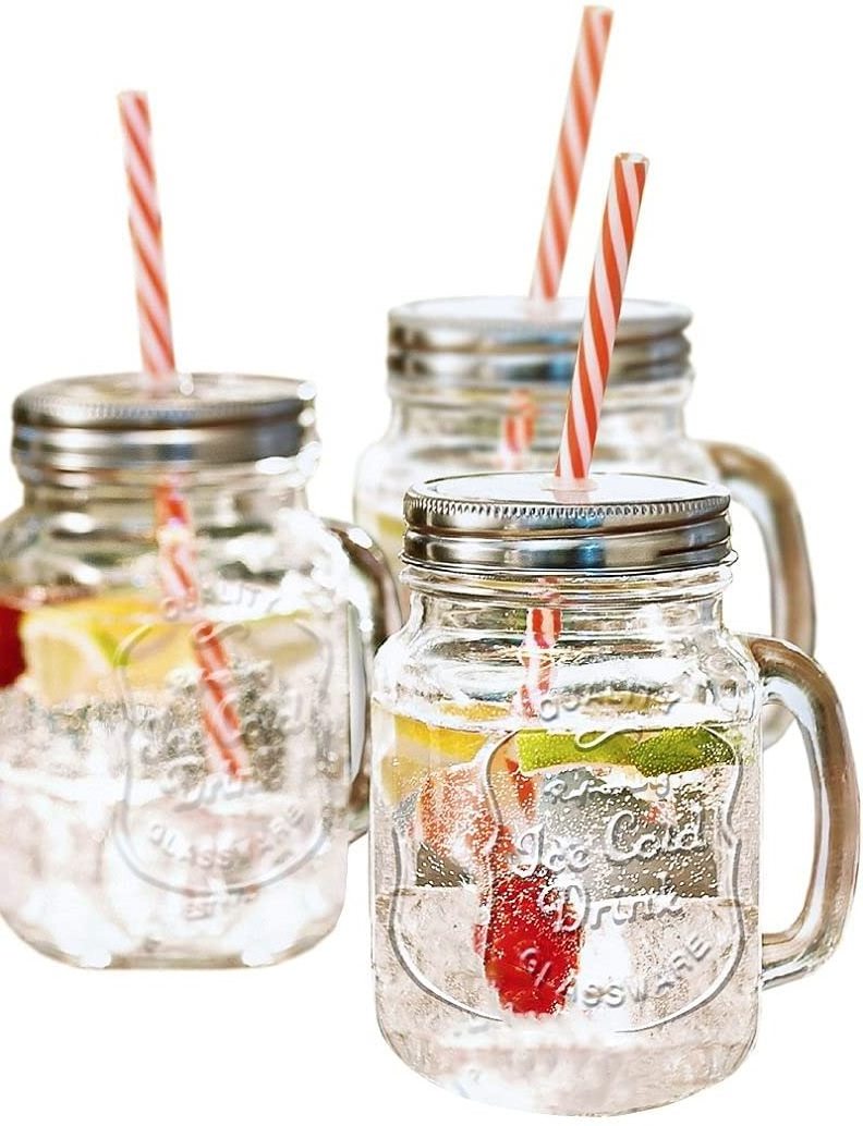 16 Oz. Mason Jar Mugs with Handle Tin Lid and Plastic Straws  Old Fashion Drinking Glasses for Party or Daily Use painting color