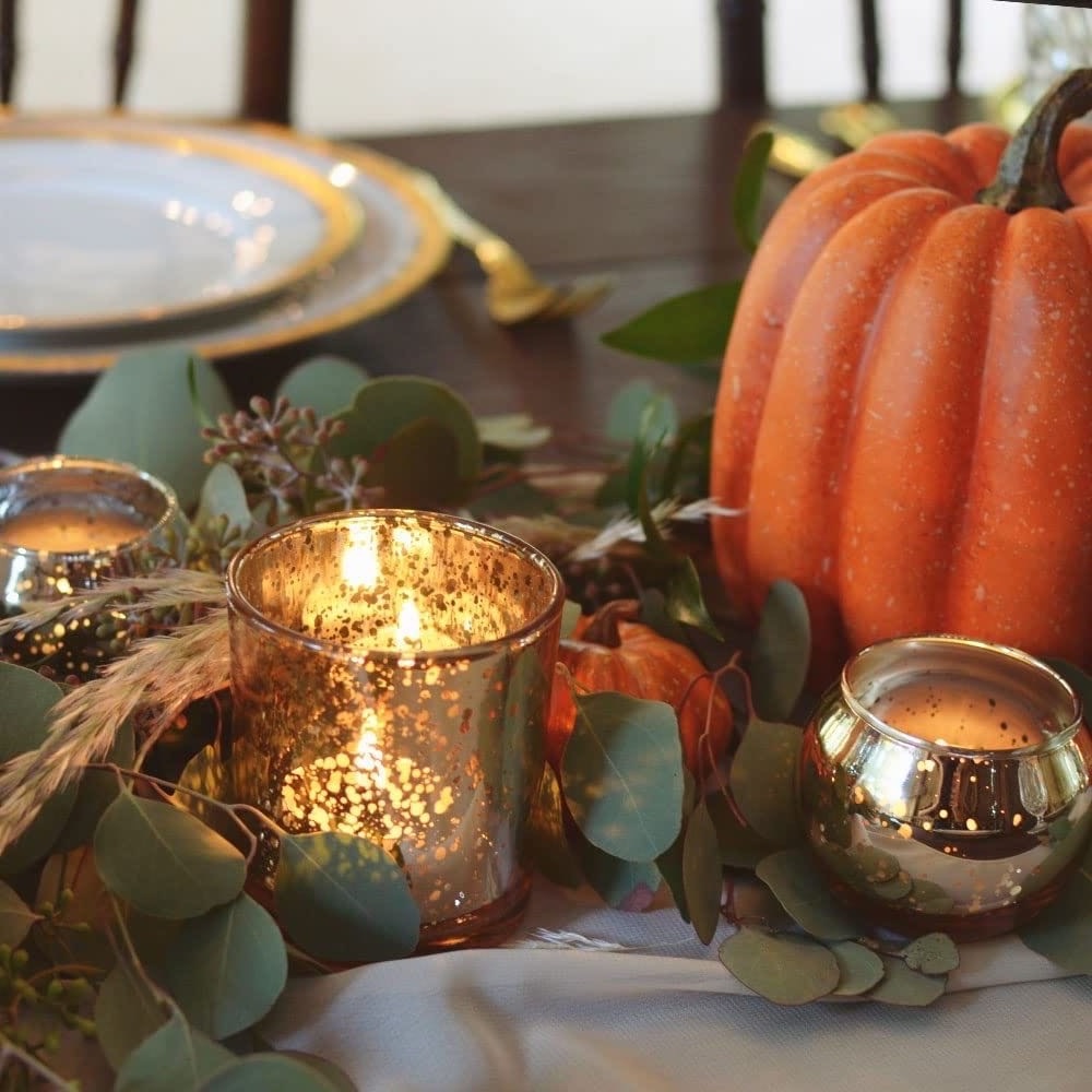 Round Glass Candle Holder, Gold Mercury Glass Votive Candle Holders